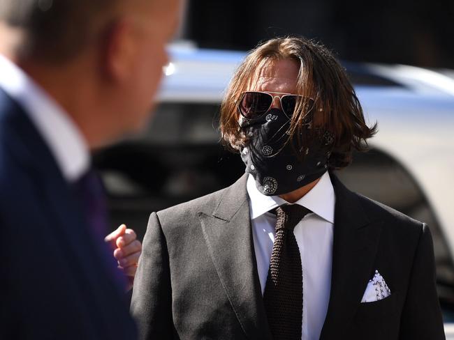 Johnny Depp arrives on the fourth day of his libel trial in London. Picture: AFP