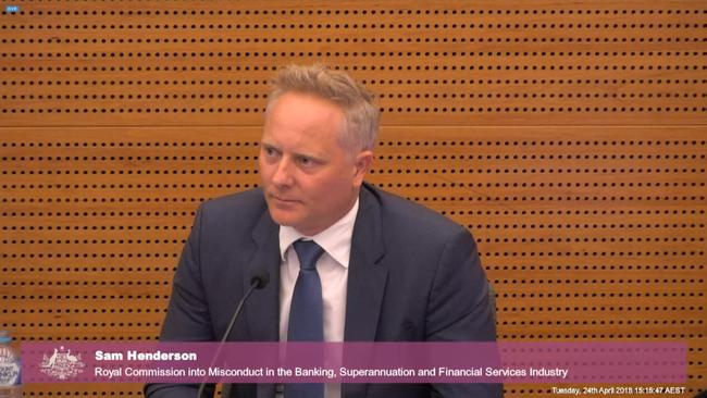 Screen grab of celebrity financial adviser Sam Henderson giving evidence at the financial services royal commission last month.