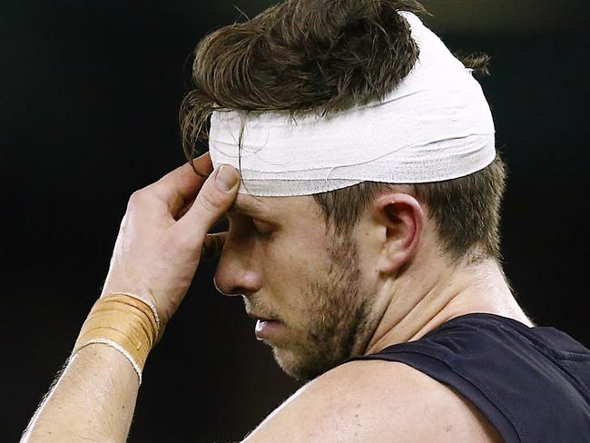 A dejected Marc Murphy after Carlton was smashed by Hawthorn by 138 points on a Friday night in 2015. Picture: Wayne Ludbey