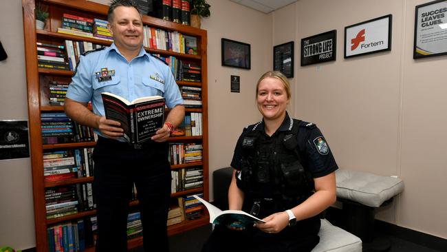 Officer in Charge at Kirwan Police Station, Matt Lyons with Constable Keely Guy in the station's resilience room. Picture: Evan Morgan