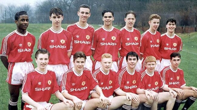 Becks (second left bottom row) and Scholesy (second right) were part of the famed 92 class.