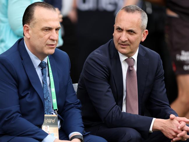 ARLC chairman Peter V'landys and NRL CEO Andrew Abdo. Picture: Matt King/Getty Images