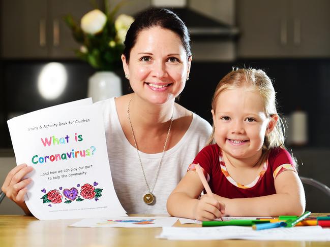 Townsville children's author Chelsea Smith has published an online activity book to help kids understand Coronavirus. Pictured with daughter Coralie 5