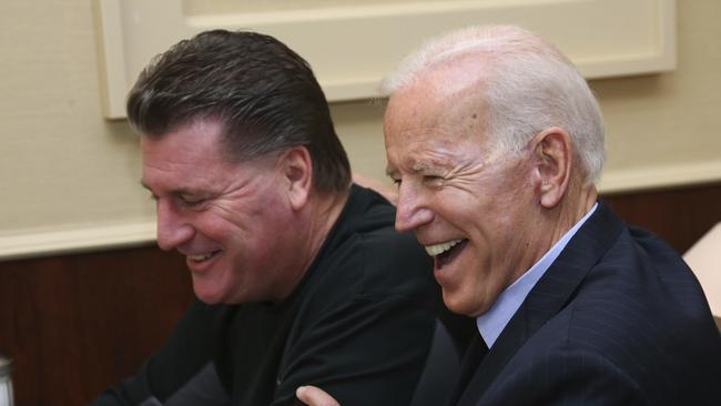 Former Vice President Joe Biden greets workers and patrons, Thursday, Oct. 25, 2018, in Lancaster N.Y. A law enforcement official said a suspicious package addressed to former President Joe Biden were intercepted at Delaware mail facilities in New Castle and Wilmington and were similar to crude pipe bombs sent to former President Barack Obama, Hilary Clinton and CNN. (AP Photo/Jeffrey T. Barnes)