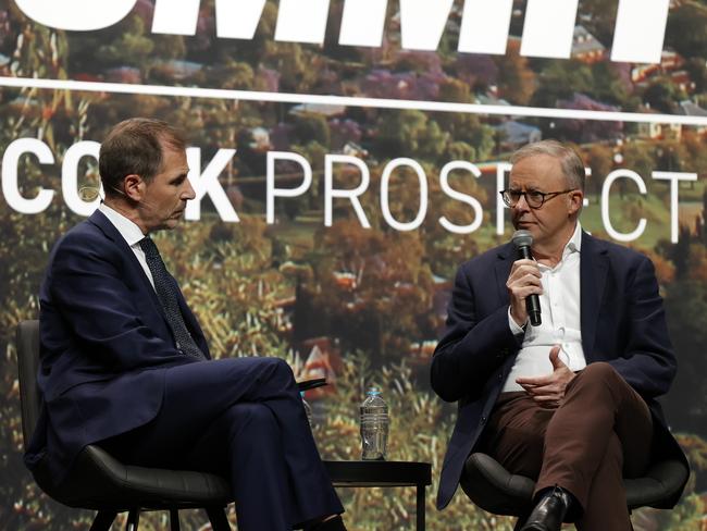 DAILY TELEGRAPH AUGUST 11, 2023. Prime Minister Anthony Albanese during a Q&A with Ben English Editor, Daily Telegraph at the 2023 Bush Summit held at the Tamworth Regional Entertainment and Conference Centre. Picture: Jonathan Ng