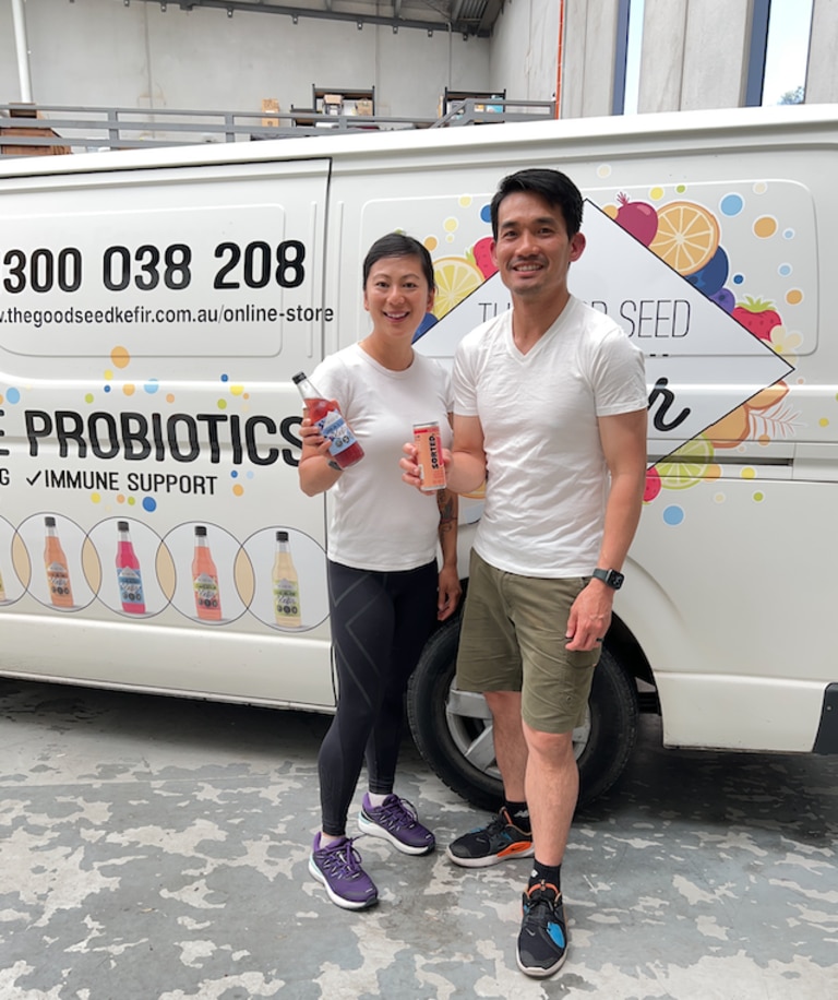 Adrian Soon and Ivy Ong have landed a $1 million Coles deal for their prebiotic fizzy drink, Sorted. Picture: Supplied