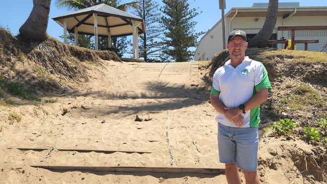 Emu Park Surf Lifesaving Club president Craig Beevers stands at a beach access ramp at the club's headquarters. Photo: Darryn Nufer.