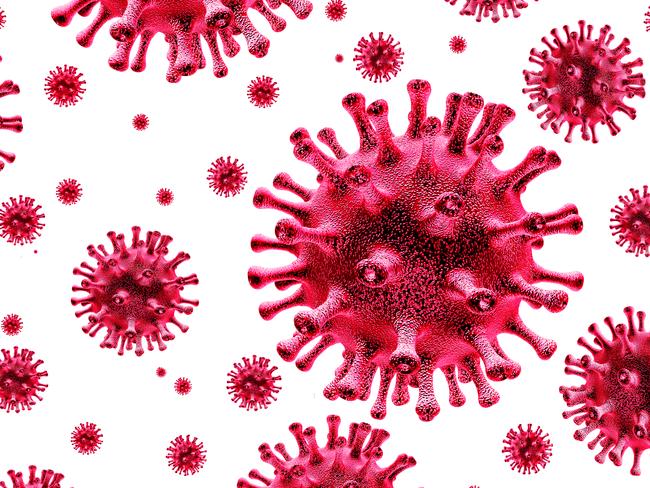 Coronavirus outbreak isolated on white and coronaviruses influenza background as dangerous flu strain cases as a pandemic medical health risk concept with disease cells as a 3D render.