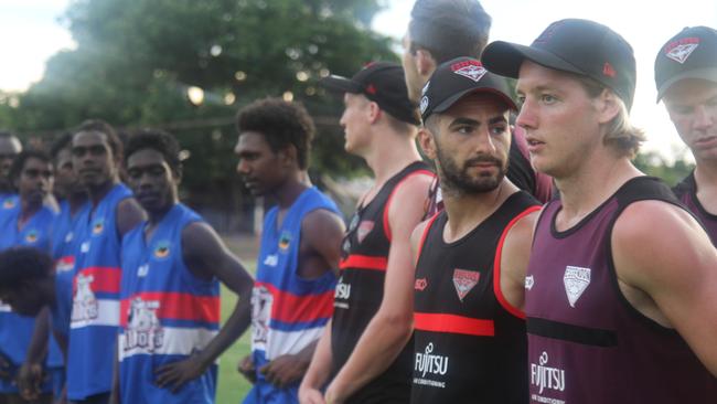 Essendon's first to forth-year in the Tiwi Islands as part of the "Right of Passage" camp. Picture: NATALIE MacGREGOR