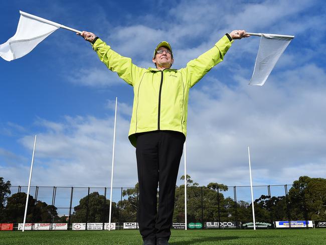 Graeme Carter, a Riddell Umpires member who will be umpiring his 1000th game with the association later this month. Picture: David Smith