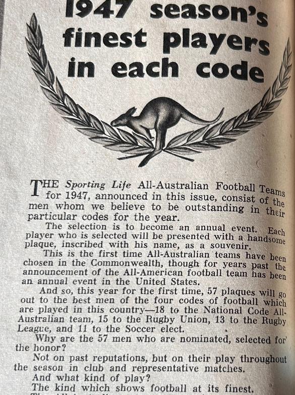 The first ever 'All-Australians' were picked across codes by Sporting Life magazine.