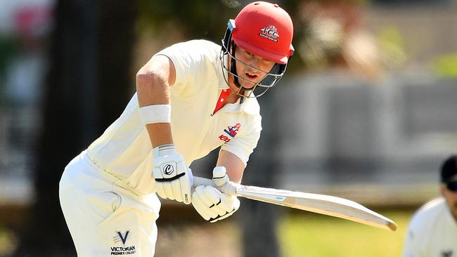 DJ Brasher bats during the Victorian Premier Cricket Kookaburra MenÃs Premier Firsts match between Footscray and St Kilda at Merv Hughes Oval in Footscray, Victoria on Saturday, March 4, 2023.