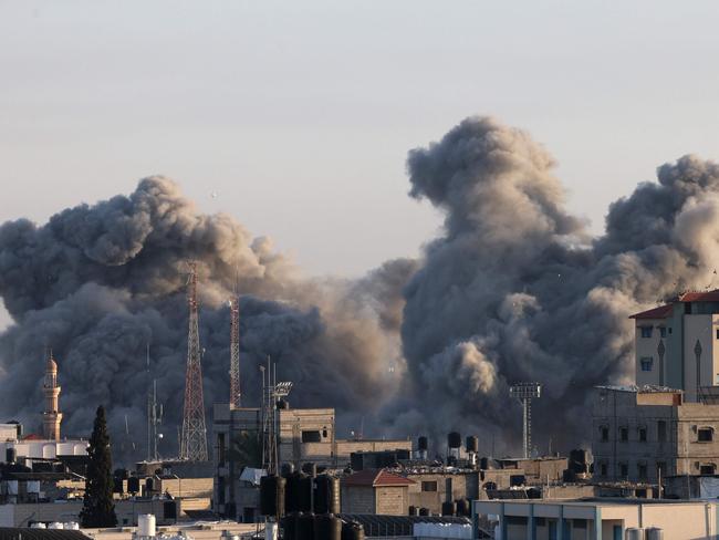 Smoke billows following an Israeli strike in Rafah in the southern Gaza Strip on November 6, 2023, amid ongoing battles between Israel and Hamas. Picture: AFP.