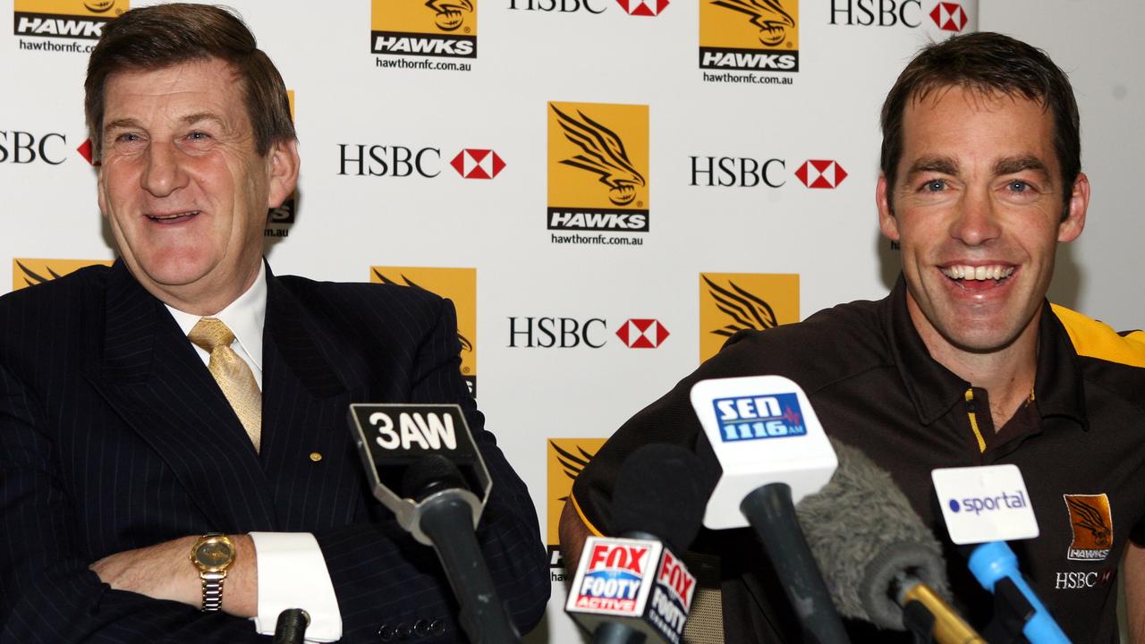 Hawthorn president Jeff Kennett at the announcement of the contract extension of coach Alastair Clarkson in 2006.