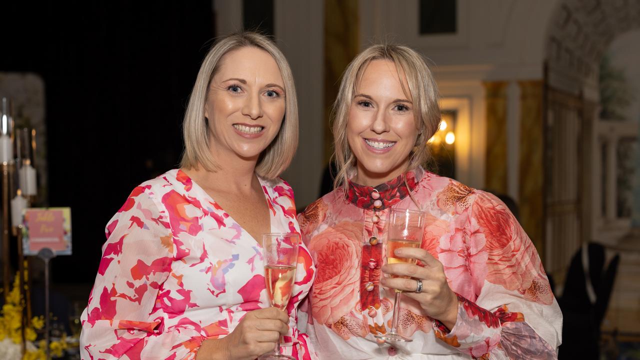 Alana Riddell and Angela Katzon at the Trinity Lutheran College Mother's Day high tea fundraiser at the Palazzo Versace on Saturday, May 13. For The Pulse. Picture: Celeste Humphrey