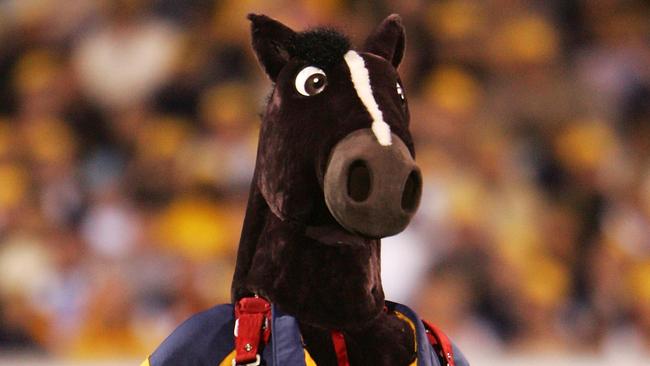 CANBERRA, AUSTRALIA - APRIL 16: The Brumbies mascot arrives with skydiver before the start of the Super 12 match between the ACT Brumbies and the NSW Waratahs at Canberra Stadium April 16, 2005 in Canberra, Australia. (Photo by Chris McGrath/Getty Images)