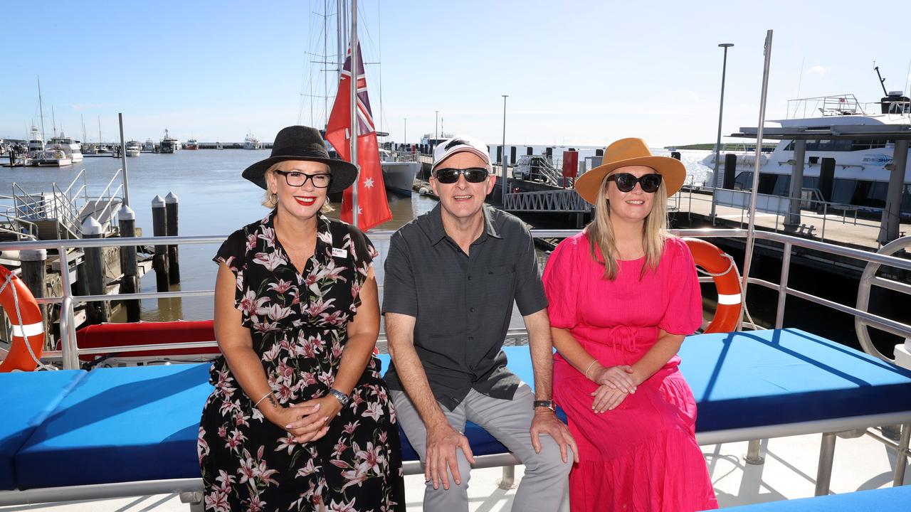 Jodie Haydon (right) joined partner Anthony Albanese and local Labor candidate Elida Faith (left) in Cairns during the campaign. Picture: Sam Ruttyn