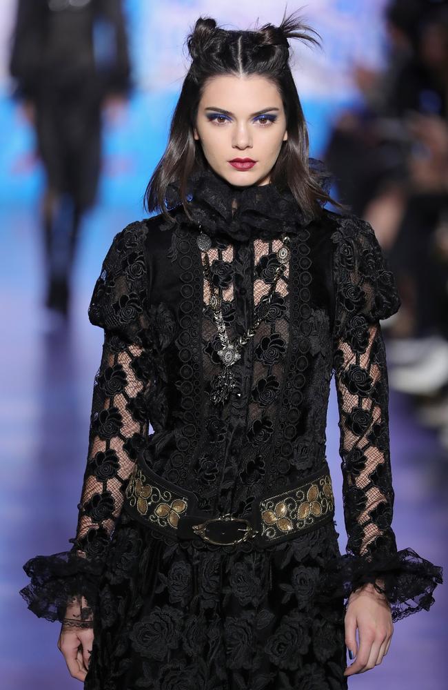 Kendall Jenner walks the runway for the Anna Sui collection during New York Fashion Week: The Shows at Gallery 1, Skylight Clarkson Sq on February 15, 2017 in New York City. Picture: Getty