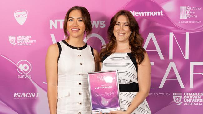 Finalist of the Professionals category Emma Nesbitt (right) at the 2025 NT News Woman of the Year Awards on May 9. Picture: Georgia Politis