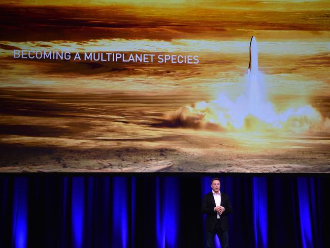 Billionaire entrepreneur and founder of SpaceX Elon Musk speaks at the 68th International Astronautical Congress 2017 in Adelaide. Picture: AFP