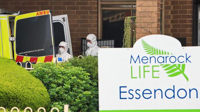 An second ambulance arrives at the Menarock Life nursing home in Essendon. Picture: Aaron Francis