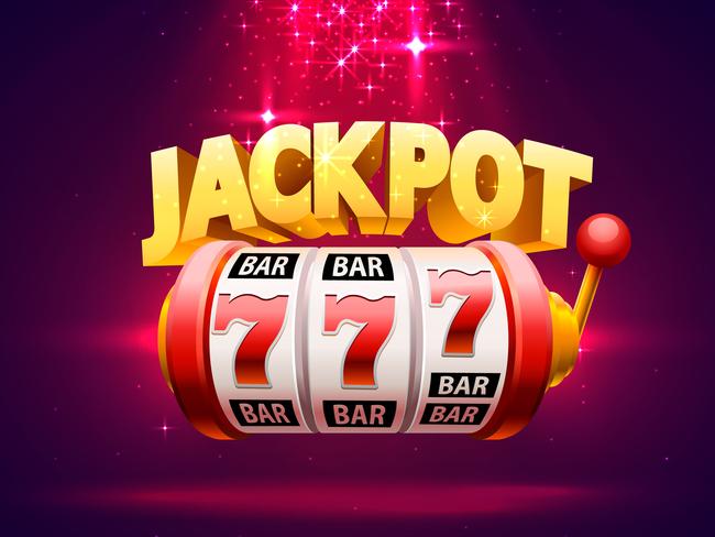 Golden slot machine wins the jackpot. Isolated on red background. Vector illustration