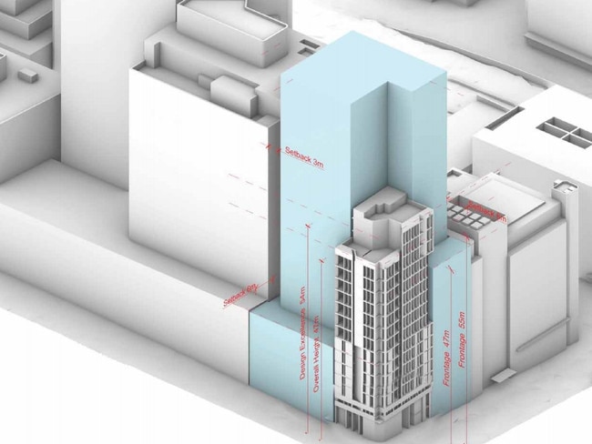 How it would fit around the approved 16-storey building. Picture: DBI Architecture