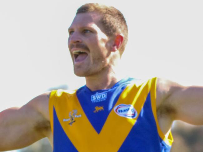 WRFL footy: Deer Park's Jack Redpath celebrates a goal. Picture: Cody Bench Photography