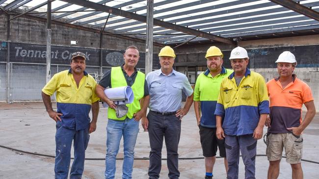 Alice Springs company Asbuild has been awarded the main contract for construction and fit- out of the new Tennant Creek IGA. Pictured: Micky Peckham and Paul Graham, Asbuild; Steve Edgington, Member for Barkly; Aaron O’Donnell, Tennant Creek IGA Manager; Guy Pickerin and Russell O’Donnell (Dexter Barnes). PHOTO CREDIT: Tennant and District Times.