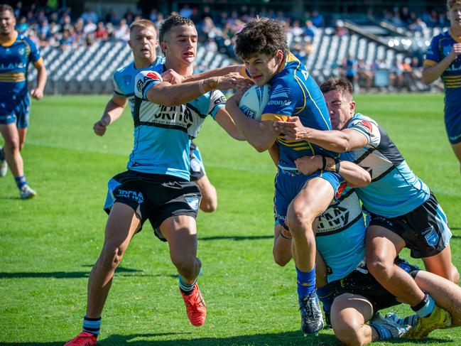 Lachlan Vella charging the try line. Picture: Thomas Lisson