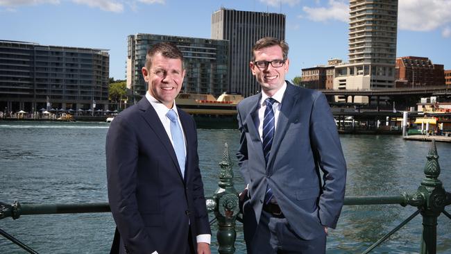 Then NSW premier Mike Baird and Finance Minister Dominic Perrottet announce plans for a major upgrade of Circular Quay in 2015. Picture: Chris Pavlich