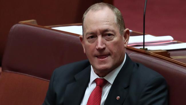 Wednesday 3rd April 2019. Senator Fraser Anning waiting for the censure motion.A censure motion was moved against Senator Fraser Anning was moved in parliament by Senators Penny Wong and Mathias Cormann in the Senate Chamber in Parliament House in Canberra. Picture Gary Ramage