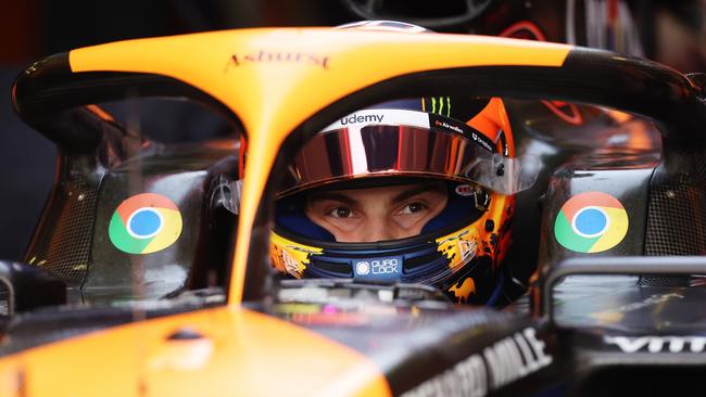 MELBOURNE, AUSTRALIA - MARCH 23: Oscar Piastri of Australia and McLaren prepares to drive in the garage during final practice ahead of the F1 Grand Prix of Australia at Albert Park Circuit on March 23, 2024 in Melbourne, Australia. (Photo by Robert Cianflone/Getty Images)