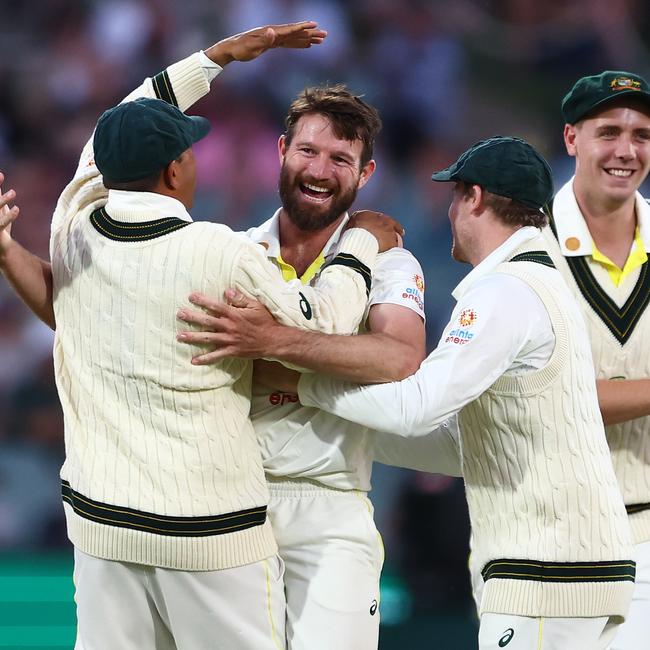 Michael Neser celebrates a wicket against the West Indies.