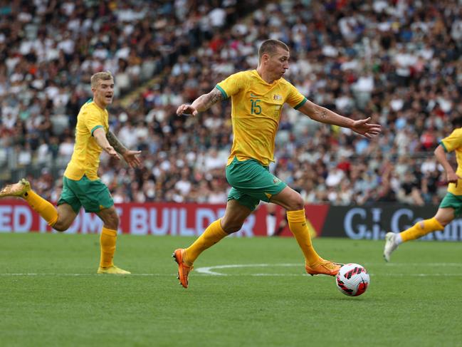 Goalscorer Mitch Duke brings the ball forward at Eden Park. Picture: Fiona Goodall/Getty Images