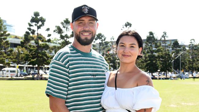 Daniel and Jayde Guy New Year’s Eve at Eastern Beach in Geelong. Picture: David Smith