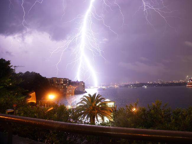 Pictured from Milsons Point is the City of Sydney during tonight's thunderstorm.Picture: Christian Gilles