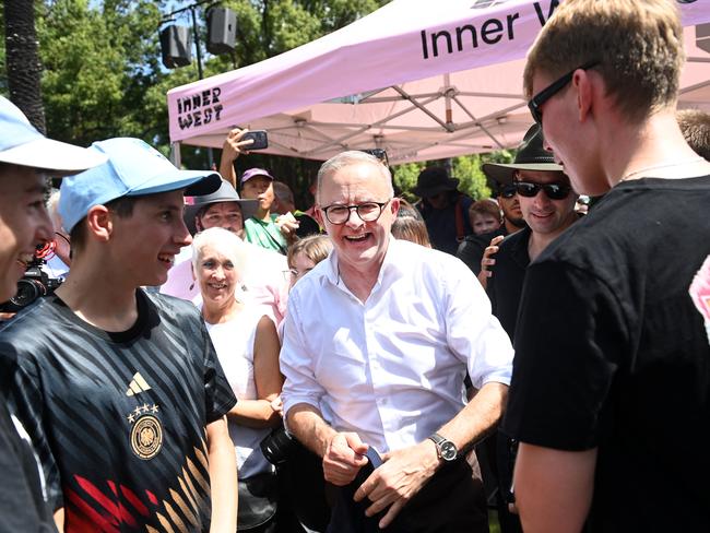 Prime Minister Anthony Albanese attends the Inner West BBQ for The Voice to parliament at Petersham Park in Sydney in February. Picture: NCA NewsWire / Jeremy Piper