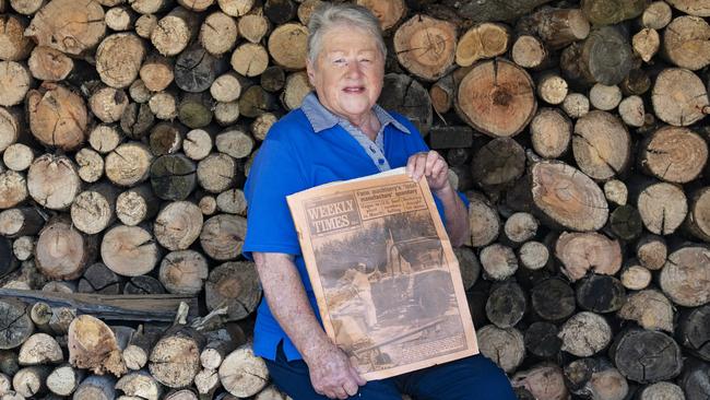 Margaret Parsons's late husband Brian was pictured on the front page of the Weekly Times newspaper after they lost their property in the fires. Picture: Zoe Phillips