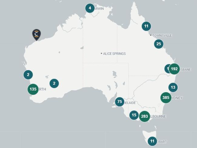 Australian crypto ATMs. Picture: Coin ATM Radar