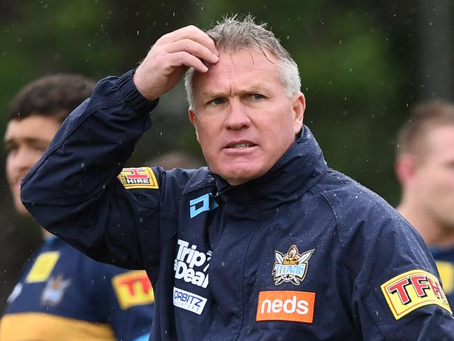 Coach Garth Brennan looks on during the Gold Coast Titans training session on the Gold Coast, Wednesday, June 26, 2019. (AAP Image/Dave Hunt) NO ARCHIVING