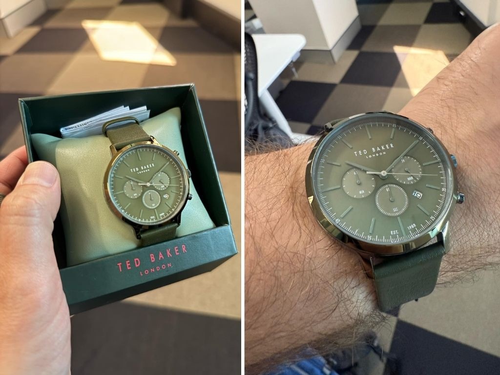 We try the Ted Baker Haarvin Chronograph Green Leather Watch.