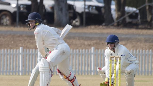 EYES UP: Connor Philp bats for Northern Brothers Diggers during the first day of play. Picture: Nev Madsen.