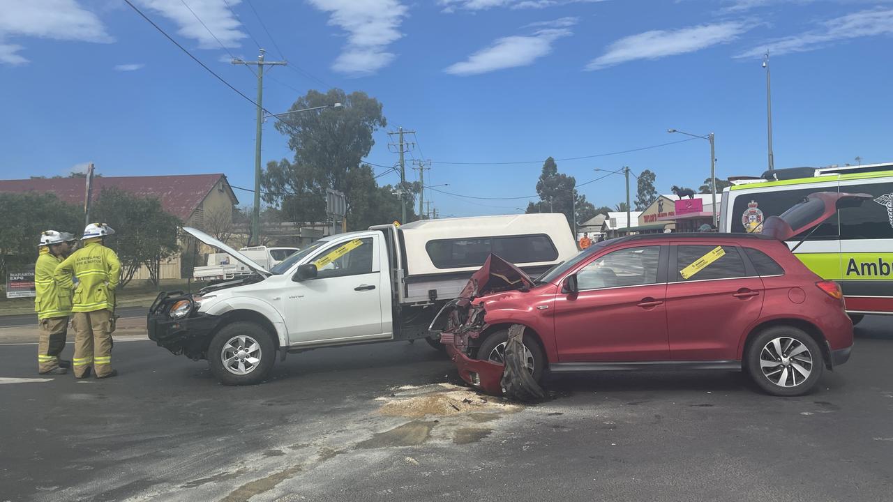 One person was taken to hospital after a crash in Roma at the notorious intersection of Quintin and Bowen Streets. Photo: Jacklyn O'Brien.