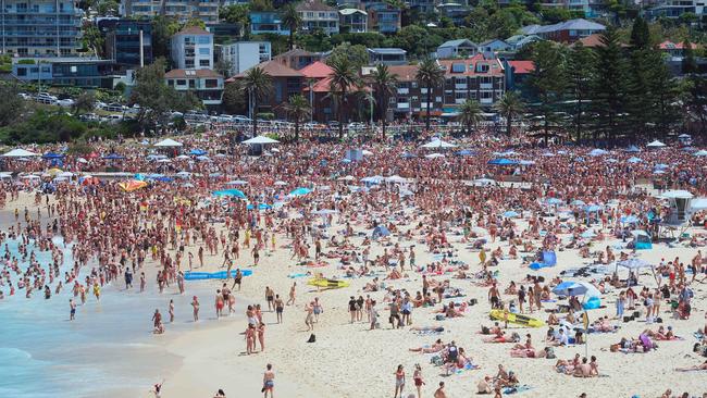 Thousands of beachgoers have been celebrating at Bronte Beach on Christmas Day. Picture: NewsWire / Flavio Brancaleone