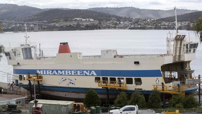 Bruny Island vessel Mirambeena is undergoaing maintenance. Picture: CHRIS KIDD