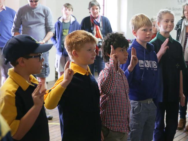 The gathering of the 1st Mosman 1908 Scout Group last weekend. Picture: Adam Ward