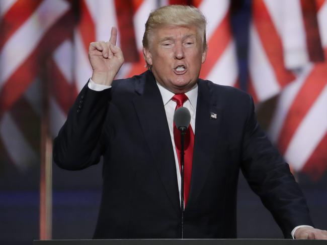 Trump speaks during the final day of the Republican National Convention in Cleveland.