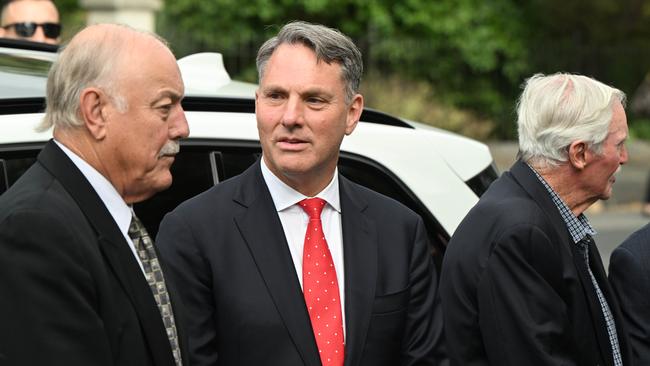 Malcolm Blight and Deputy PM Richard Marles at the funeral. Picture: Tony Gough