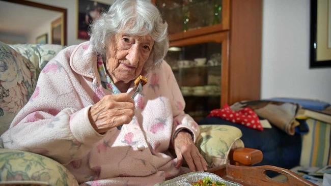 SOUR TASTE: Shirley Carnegie, 92, has noticed a drop in the quality of food from Meals on Wheels after a Brisbane-based provider took over preparation. Picture: Warren Lynam